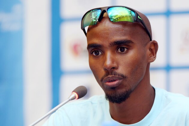 Mo Farah, a Somali-born British dpuble Olympic champion speaks during a press conference on Thursday, May 14, 2015 in Doha, prior to the upcoming IAAF Diamond League athletics meeting. (AP Photo/Osama Faisal)