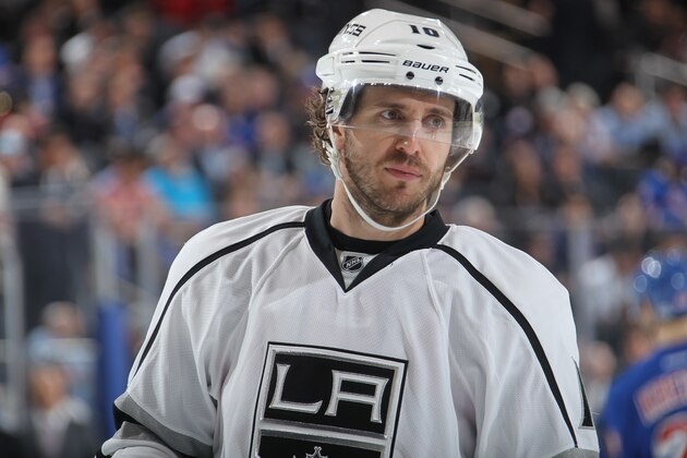 NEW YORK, NY - MARCH 24:  Mike Richards #10 of the Los Angeles Kings looks on during a break in the action  against the New York Rangers at Madison Square Garden on March 24, 2015 in New York City. (Photo by Jared Silber/NHLI via Getty Images)