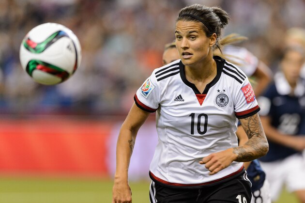 MONTREAL, QC - JUNE 26: Dzsenifer Marozsan #10 of Germany runs for the ball during the 2015 FIFA Women's World Cup quarter final match against France at Olympic Stadium on June 26, 2015 in Montreal, Quebec, Canada. Germany defeated France 5-4 on penalty kicks and move to the semifinal round. (Photo by Minas Panagiotakis/Getty Images)