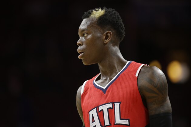 Atlanta Hawks' Dennis Schroder, of Germany, in action during an NBA basketball game against the Philadelphia 76ers, Tuesday, Jan. 13, 2015, in Philadelphia. (AP Photo/Matt Slocum)