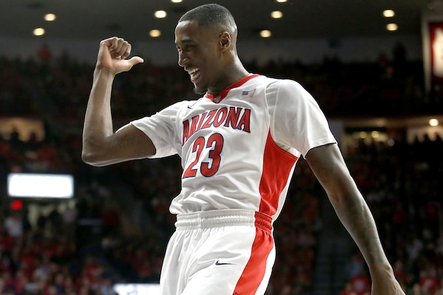 Arizona forward Rondae Hollis-Jefferson celebrates after scoring against California during the second half of an NCAA college basketball game, Thursday, March 5, 2015, in Tucson, Ariz. (AP Photo/Rick Scuteri)