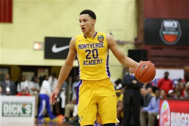 Montverde Academy's Ben Simmons #20 in action against Findlay Prep in the DICK'S Sporting Goods High School National Basketball Tournament on Friday, April  3, 2015 in Queens, NY.  (AP Photo/Gregory Payan)