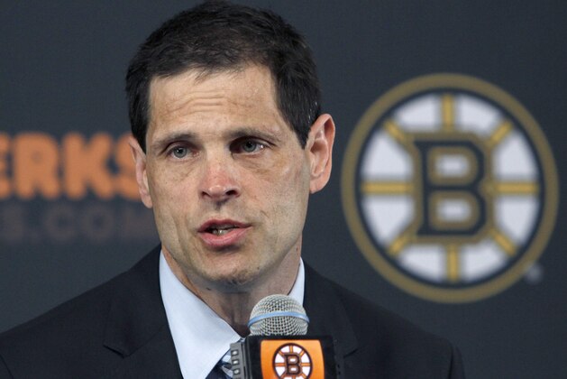 Boston Bruins general manager Don Sweeney speaks after being introduced Wednesday, May 20, 2015, in Boston. Sweeney was elevated to general manager, taking over for his former boss, Peter Chiarelli, who was fired in April after the team missed the playoffs for the first time in eight years. (AP Photo/Bill Sikes) Boston Bruins general manager Don Sweeney speaks after being introduced Wednesday, May 20, 2015, in Boston. Sweeney was elevated to general manager, taking over for his former boss, Peter Chiarelli, who was fired in April after the team missed the playoffs for the first time in eight years. (AP Photo/Bill Sikes)