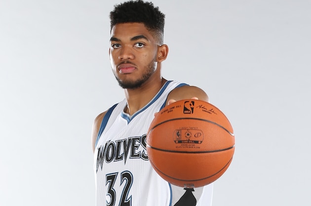 MINNEAPOLIS, MN - June 26:  The First overall pick in the 2015 NBA Draft Karl-Anthony Towns of the Minnesota Timberwolves poses for a portrait on June 26, 2015 at the Minnesota Timberwolves and Lynx Courts at Mayo Clinic Square in Minneapolis, Minnesota.  NOTE TO USER:  User expressly acknowledges and agrees that, by downloading and or using this Photograph, user is consenting to the terms and conditions of the Getty Images License Agreement. Mandatory Copyright Notice: Copyright 2015 NBAE (Photo by David Sherman/NBAE via Getty Images)