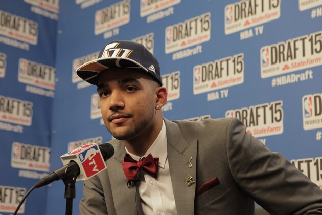BROOKLYN, NY - JUNE 25:  Trey Lyles, the twelfth overall pick of the NBA Draft by the Utah Jazz, speaks at a press conference during the 2015 NBA Draft on June 25, 2015 at Barclays Center in Brooklyn, New York. NOTE TO USER: User expressly acknowledges and agrees that, by downloading and or using this photograph, User is consenting to the terms and conditions of the Getty Images License Agreement. Mandatory Copyright Notice: Copyright 2015 NBAE (Photo by Mark Westcott /NBAE via Getty Images)
