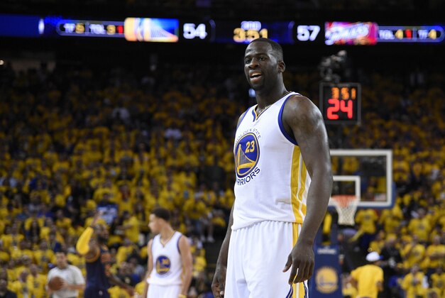 Jun 7, 2015; Oakland, CA, USA; Golden State Warriors forward Draymond Green (23) reacts to a play during the third quarter against the Cleveland Cavaliers in game two of the NBA Finals at Oracle Arena. Mandatory Credit: Kyle Terada-USA TODAY Sports Jun 7, 2015; Oakland, CA, USA; Golden State Warriors forward Draymond Green (23) reacts to a play during the third quarter against the Cleveland Cavaliers in game two of the NBA Finals at Oracle Arena. Mandatory Credit: Kyle Terada-USA TODAY Sports