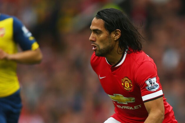 MANCHESTER, ENGLAND - MAY 17:  Radamel Falcao Garcia of Manchester United in action during the Barclays Premier League match between Manchester United and Arsenal at Old Trafford on May 17, 2015 in Manchester, England.  (Photo by Clive Rose/Getty Images)