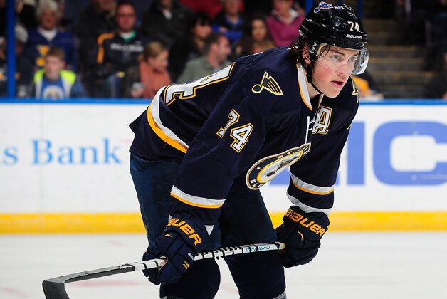 ST. LOUIS, MO - APRIL 07: T.J. Oshie #74 of the St. Louis Blues waits to face off against the Winnipeg Jets on April 7, 2015 at the Scottrade Center in St. Louis, Missouri. (Photo by Jeff Curry/NHLI via Getty Images)