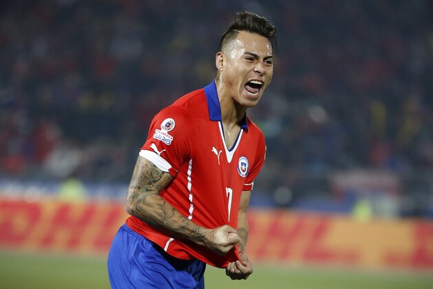 Chile's Eduardo Vargas, right, celebrates after scoring against Peru during a Copa America semifinal soccer match at the National Stadium in Santiago, Chile, Monday, June 29, 2015. (AP Photo/Andre Penner) Chile's Eduardo Vargas, right, celebrates after scoring against Peru during a Copa America semifinal soccer match at the National Stadium in Santiago, Chile, Monday, June 29, 2015. (AP Photo/Andre Penner)