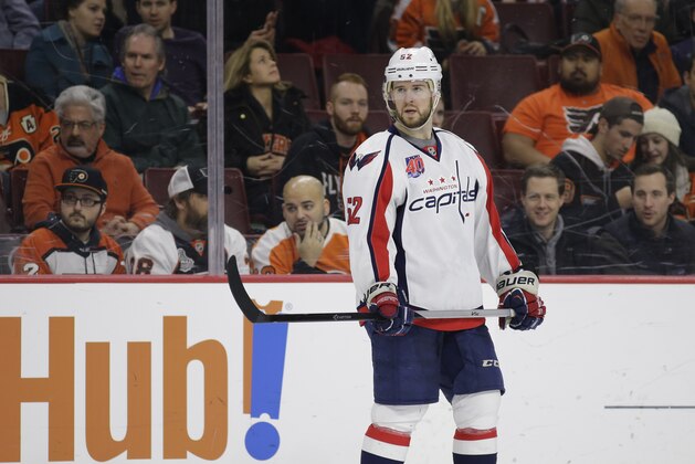 Washington Capitals' Mike Green in action during an NHL hockey game against the Philadelphia Flyers, Sunday, Feb. 22, 2015, in Philadelphia. Philadelphia won 3-2. (AP Photo/Matt Slocum)