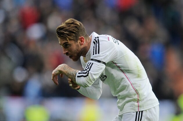 MADRID, SPAIN - JANUARY 31:  Sergio Ramos of Real Madrid celebrates after scoring their 2nd goal during the La Liga match between Real Madrid CF and Real Sociedad de Futbol at Estadio Santiago Bernabeu on January 31, 2015 in Madrid, Spain.  (Photo by Denis Doyle/Getty Images)