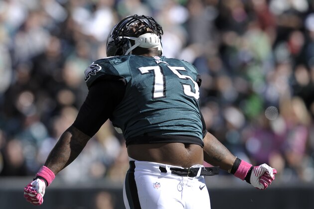 Philadelphia Eagles defensive end Vinny Curry celebrates after sacking Dallas Cowboys quarterback Tony Romo during the first half of an NFL football game, Sunday, Oct. 20, 2013, in Philadelphia. (AP Photo/Michael Perez) Philadelphia Eagles defensive end Vinny Curry celebrates after sacking Dallas Cowboys quarterback Tony Romo during the first half of an NFL football game, Sunday, Oct. 20, 2013, in Philadelphia. (AP Photo/Michael Perez)