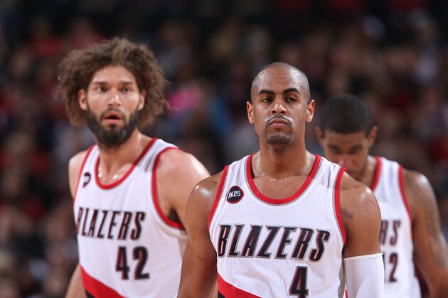 PORTLAND, OR - APRIL 1: Arron Afflalo #4 of the Portland Trail Blazers stands on the court during a game against the Los Angeles Clippers on April 1, 2015 at the Moda Center Arena in Portland, Oregon. NOTE TO USER: User expressly acknowledges and agrees that, by downloading and or using this photograph, user is consenting to the terms and conditions of the Getty Images License Agreement. Mandatory Copyright Notice: Copyright 2015 NBAE (Photo by Sam Forencich/NBAE via Getty Images) PORTLAND, OR - APRIL 1: Arron Afflalo #4 of the Portland Trail Blazers stands on the court during a game against the Los Angeles Clippers on April 1, 2015 at the Moda Center Arena in Portland, Oregon. NOTE TO USER: User expressly acknowledges and agrees that, by downloading and or using this photograph, user is consenting to the terms and conditions of the Getty Images License Agreement. Mandatory Copyright Notice: Copyright 2015 NBAE (Photo by Sam Forencich/NBAE via Getty Images)