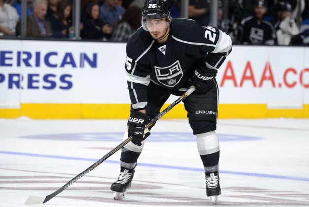 Oct 14, 2014; Los Angeles, CA, USA; Los Angeles Kings defenseman Slava Voynov (26) against the Edmonton Oilers at the Staples Center. The Kings defeated the Oilers 6-1. Mandatory Credit: Kirby Lee-USA TODAY Sports