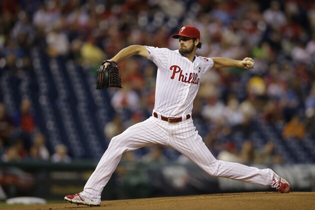 Philadelphia Phillies' Cole Hamels in action during a baseball game against the Milwaukee Brewers, Tuesday, June 30, 2015, in Philadelphia. (AP Photo/Matt Slocum)