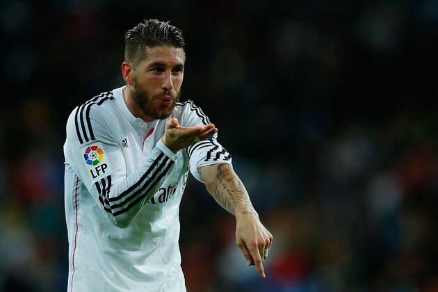 MADRID, SPAIN - NOVEMBER 08:  Sergio Ramos of Real Madrid CF celebrates scoring their second goal during the La Liga match between Real Madrid CF and Rayo Vallecano de Madrid at Estadio Santiago Bernabeu on November 8, 2014 in Madrid, Spain.  (Photo by Gonzalo Arroyo Moreno/Getty Images)