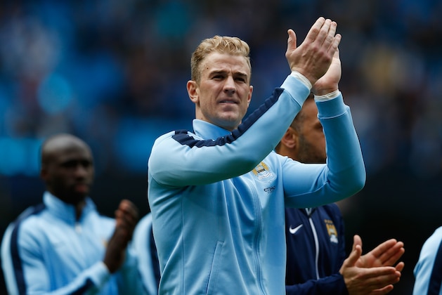 MANCHESTER, ENGLAND - MAY 24: Joe Hart of Manchester City applauds supporters after the Barclays Premier League match between Manchester City and Southampton at Etihad Stadium on May 24, 2015 in Manchester, England.  (Photo by Dean Mouhtaropoulos/Getty Images)