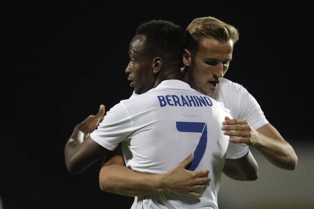 TIRASPOL, MOLDOVA - SEPTEMBER 9:  Saido Berahino and Harry Kane of England after the second goal during the Moldova v England UEFA U21 Championship Qualifier 2015 match at Stadionul Sheriff on September 9, 2014 in Tiraspol, Moldova. (Photo by Getty Images)