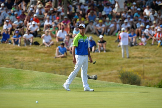 PARIS, FRANCE - JULY 04:  Jaco Van Zyl of South Africa surveys the 18th green before making his putt during the Alstom Open de France - Day Three at Le Golf National on July 4, 2015 in Paris, France.  (Photo by Tony Marshall/Getty Images)