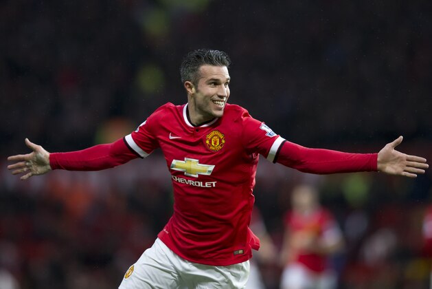 Manchester United's Robin van Persie celebrates after scoring during the English Premier League soccer match between Manchester United and Liverpool at Old Trafford Stadium, Manchester, England, Sunday Dec. 14, 2014. (AP Photo/Jon Super) Manchester United's Robin van Persie celebrates after scoring during the English Premier League soccer match between Manchester United and Liverpool at Old Trafford Stadium, Manchester, England, Sunday Dec. 14, 2014. (AP Photo/Jon Super)