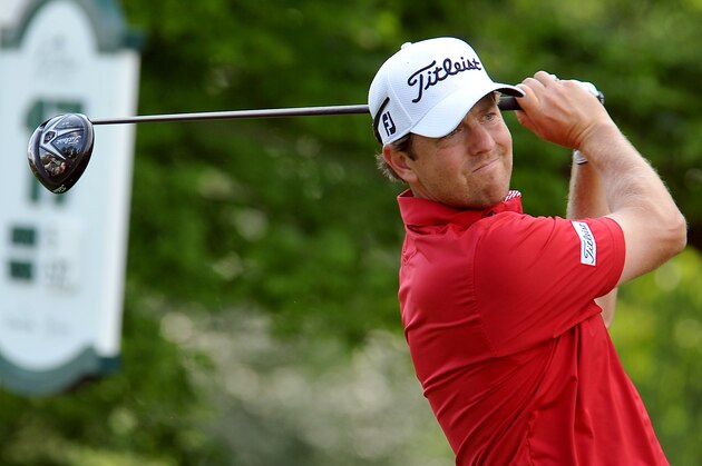Bryce Molder tees off on the 17th hole during the third round of the Greenbrier Classic golf tournament at Greenbrier Resort in White Sulphur Springs, W.Va., Saturday, July 4, 2015.  (AP Photo/Chris Tilley)