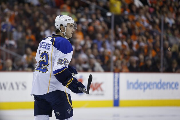 St. Louis Blues' Kevin Shattenkirk in action during an NHL hockey game against the Philadelphia Flyers, Saturday, March 22, 2014, in Philadelphia. (AP Photo/Matt Slocum)