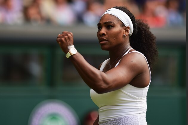 LONDON, ENGLAND - JULY 03:  Serena Williams of the United States celebrates a point in her LadiesÂ Singles Third Round match against Heather Watson of Great Britain during day five of the Wimbledon Lawn Tennis Championships at the All England Lawn Tennis and Croquet Club on July 3, 2015 in London, England.  (Photo by Shaun Botterill/Getty Images)
