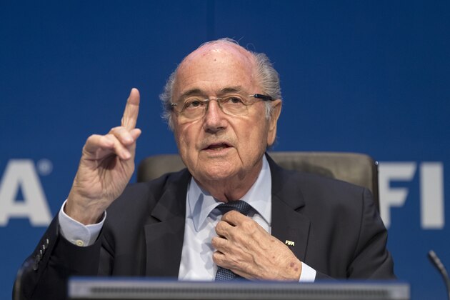 ZURICH, SWITZERLAND - MAY 30:  FIFA President Joseph S. Blatter talks to the press during the FIFA Post Congress Week Press Conference at the Home of FIFA on May 30, 2015 in Zurich, Switzerland.  (Photo by Alessandro Della Bella/Getty Images)