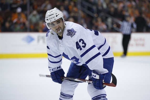 Toronto Maple Leafs' Nazem Kadri in action during an NHL hockey game against the Philadelphia Flyers, Friday, March 28, 2014, in Philadelphia. (AP Photo/Matt Slocum)