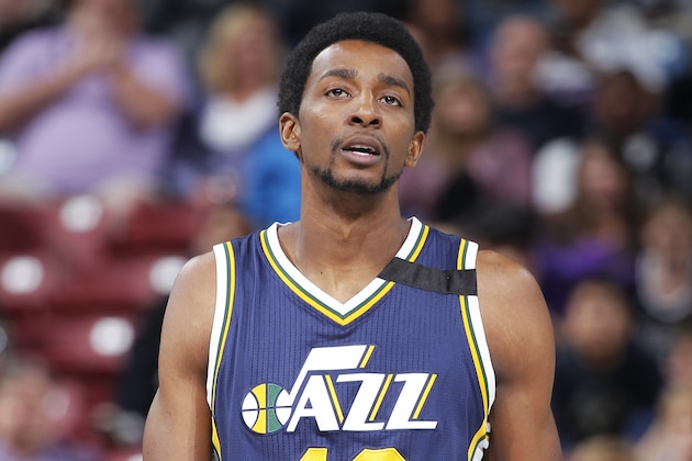 SACRAMENTO, CA - APRIL 5: Jeremy Evans #40 of the Utah Jazz looks on during the game against the Sacramento Kings on April 5, 2015 at Sleep Train Arena in Sacramento, California. NOTE TO USER: User expressly acknowledges and agrees that, by downloading and or using this photograph, User is consenting to the terms and conditions of the Getty Images Agreement. Mandatory Copyright Notice: Copyright 2015 NBAE (Photo by Rocky Widner/NBAE via Getty Images)