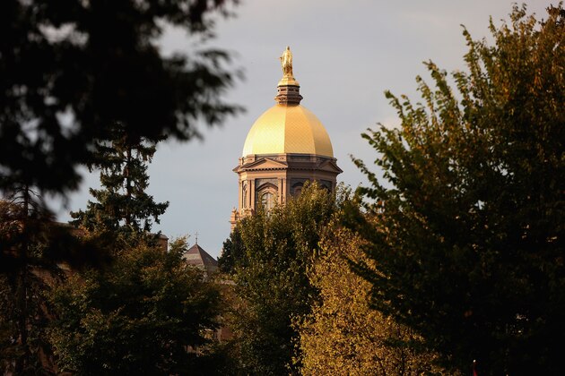 SOUTH BEND, IN - OCTOBER 19:  A general view of the 'Golden Dome' on the campus of Notre Dame University before the Notre Dame Fighting Irish take on the University of Southern California Trojans at Notre Dame Stadium on October 19, 2013 in South Bend, Indiana.  (Photo by Jonathan Daniel/Getty Images)