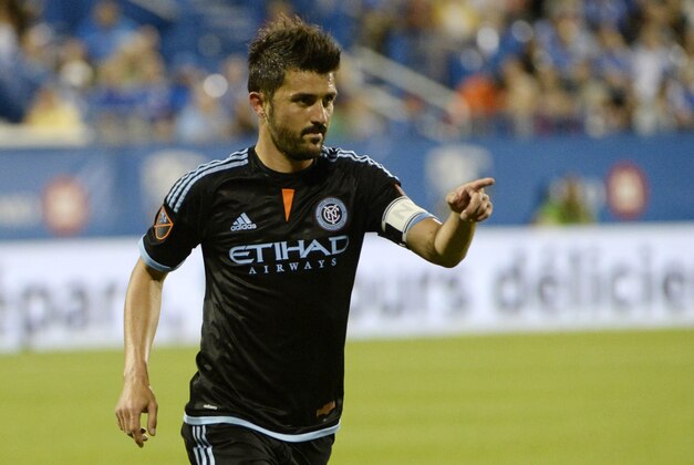 Jul 4, 2015; Montreal, Quebec, CAN; New York City FC forward David Villa (7) reacts after scoring a goal against the Montreal Impact during the second half at Stade Saputo. Mandatory Credit: Eric Bolte-USA TODAY Sports