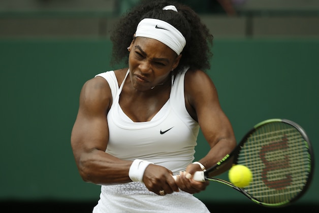 Serena Williams of the United States makes a return to Venus Williams of the United States, during their singles match against at the All England Lawn Tennis Championships in Wimbledon, London, Monday July 6, 2015. (AP Photo/Alastair Grant) Serena Williams of the United States makes a return to Venus Williams of the United States, during their singles match against at the All England Lawn Tennis Championships in Wimbledon, London, Monday July 6, 2015. (AP Photo/Alastair Grant)