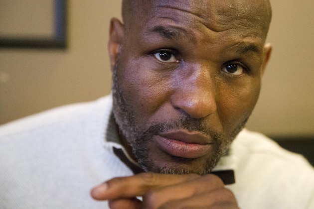 In this Jan. 7, 2015, photo, boxer Bernard Hopkins speaks during an interview in Philadelphia. Hopkins turns 50 on Thursday, Jan. 15, with every intention of fighting again to make it four decades in the ring.(AP Photo/Matt Rourke)
