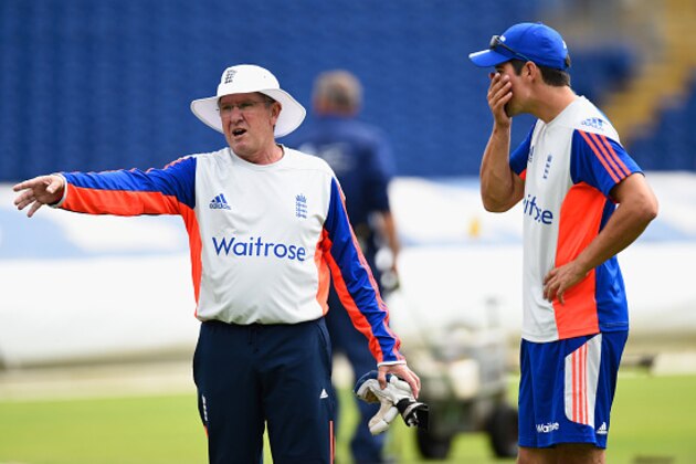 CARDIFF, WALES - JULY 06: England coach Trevor Bayliss (l) chats with captain Alastair Cook during England nets ahead of the 1st Investec Ashes Test match between England and Australia at SWALEC Stadium on July 6, 2015 in Cardiff, United Kingdom. (Photo by Stu Forster/Getty Images) CARDIFF, WALES - JULY 06: England coach Trevor Bayliss (l) chats with captain Alastair Cook during England nets ahead of the 1st Investec Ashes Test match between England and Australia at SWALEC Stadium on July 6, 2015 in Cardiff, United Kingdom. (Photo by Stu Forster/Getty Images)