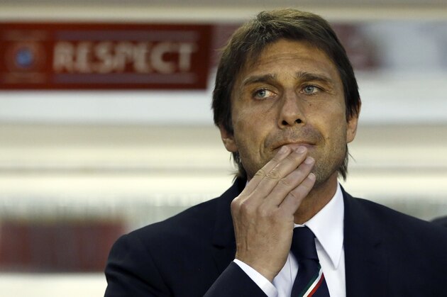 Italy's head coach Antonio Conte looks on at the beginning of the Euro 2016 Group H qualifying soccer match between Croatia and Italy, in Split, Croatia, Friday, June 12, 2015. (AP Photo/Darko Bandic)