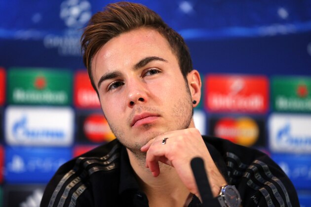MANCHESTER, ENGLAND - NOVEMBER 24:  Mario Gotze of FC Bayern Muenchen faces the media during a press conference at the Lowry Hotel on November 24, 2014 in Manchester, United Kingdom.  (Photo by Alex Livesey/Getty Images)