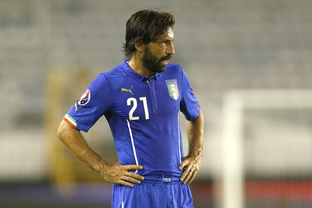 Italy's Andrea Pirlo waits to play during the Euro 2016 Group H qualifying soccer match between Croatia and Italy, in Split, Croatia, Friday, June 12, 2015. (AP Photo/Darko Bandic)