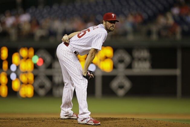 Philadelphia Phillies' Cole Hamels in action during a baseball game against the Milwaukee Brewers, Tuesday, June 30, 2015, in Philadelphia. (AP Photo/Matt Slocum)