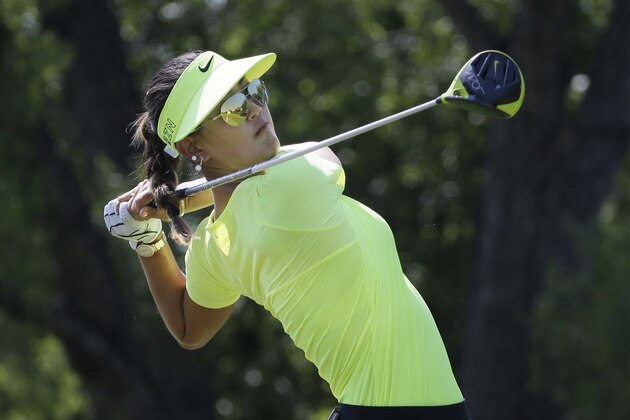 Michelle Wie watches her tee shot on the seventh hole during the third round of the LPGA North Texas Shootout golf tournament, Saturday, May 2, 2015, in Irving, Texas. (AP Photo/LM Otero)