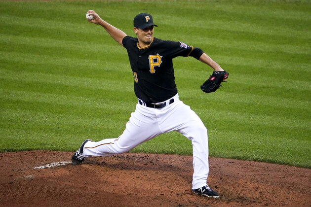 Pittsburgh Pirates starting pitcher Charlie Morton delivers during a baseball game against the Cleveland Indians in Pittsburgh Friday, July 3, 2015.(AP Photo/Gene J. Puskar)
