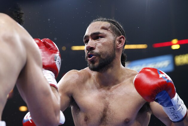 Keith Thurman has a knot on his forehead during his boxing match against Robert Guerrero, Saturday, March 7, 2015 in Las Vegas. Thurman won by unanimous decision. (AP Photo/Eric Jamison)