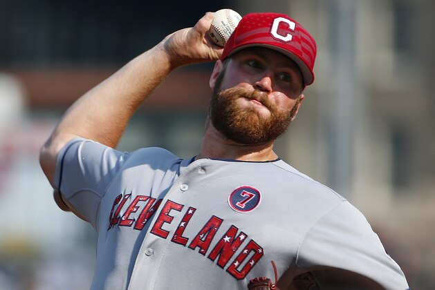 Cleveland Indians starting pitcher Cody Anderson delivers during the first inning of a baseball game against the Pittsburgh Pirates in Pittsburgh Saturday, July 4, 2015.(AP Photo/Gene J. Puskar)