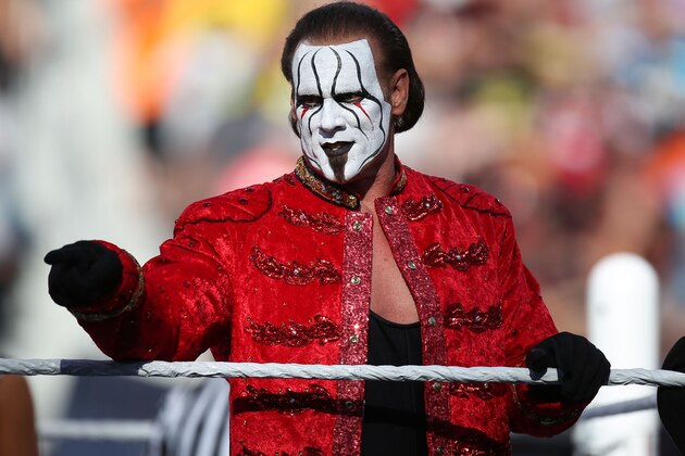 WWE Superstar Sting makes his first ever WrestleMania appearance at Levi’s Stadium on Sunday, March 29, 2015 in Santa Clara, CA. WrestleMania broke the Levi’s Stadium attendance record at 76,976 fans from all 50 states and 40 countries. (Don Feria/AP Images for WWE)