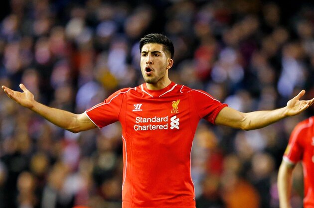 LIVERPOOL, ENGLAND - FEBRUARY 19:  Emre Can of Liverpool reacts during the UEFA Europa League Round of 32 match between Liverpool FC and Besiktas JK at Anfield on February 19, 2015 in Liverpool, United Kingdom.  (Photo by Julian Finney/Getty Images)