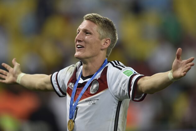 Germany's Bastian Schweinsteiger celebrates after the World Cup final soccer match between Germany and Argentina at the Maracana Stadium in Rio de Janeiro, Brazil, Sunday, July 13, 2014. Germany won the match 1-0.   (AP Photo/Martin Meissner)