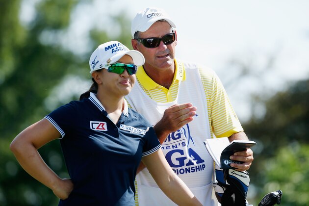 HARRISON, NY - JUNE 13:  Sei Young Kim of South Korea waits with her caddie Paul Fusco on the 11th hole during the third round of the KPMG Women's PGA Championship on the West Course at the Westchester Country Club on June 13, 2015 in Harrison, New York.  (Photo by Scott Halleran/Getty Images for KPMG)