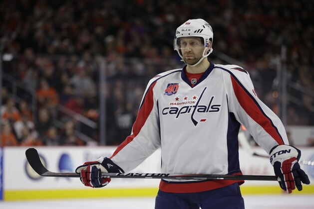Washington Capitals' Eric Fehr in action during an NHL hockey game against the Philadelphia Flyers, Thursday, Jan. 8, 2015, in Philadelphia. (AP Photo/Matt Slocum)