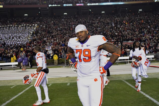 Clemson's Isaiah Battle reacts after an NCAA college football game against South Carolina Saturday Nov. 30, 2013 at Williams-Brice Stadium, in Columbia, S.C. South Carolina won 31-17. (AP Photo/ Richard Shiro)