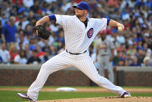 Chicago Cubs starting pitcher Jon Lester (34) throws against the St. Louis Cardinals during the first inning of a baseball game, Monday, July 6, 2015, in Chicago. (AP Photo/David Banks) Chicago Cubs starting pitcher Jon Lester (34) throws against the St. Louis Cardinals during the first inning of a baseball game, Monday, July 6, 2015, in Chicago. (AP Photo/David Banks)
